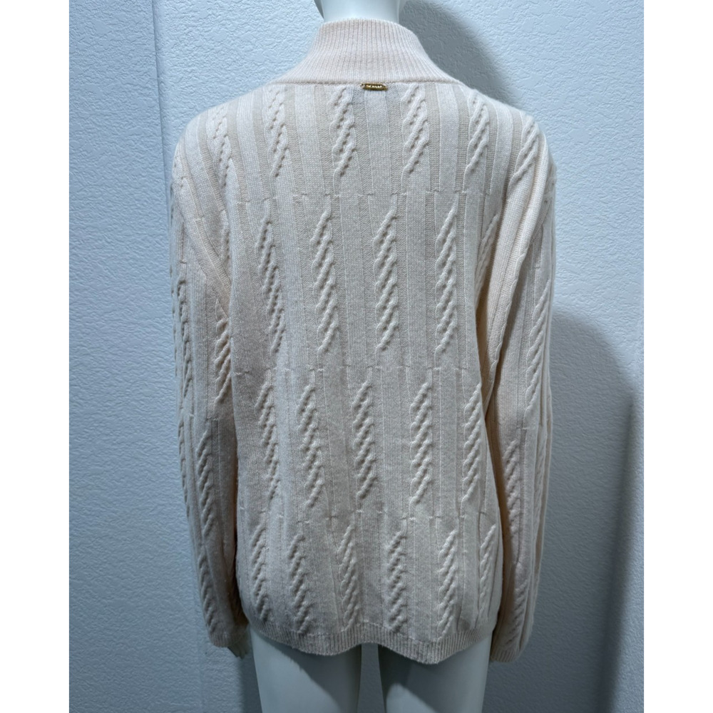 St. John Sport 100% Cashmere Sweater Cardigan Ivory Full Zip Cable Knit Sz XL - Picture 3 of 15